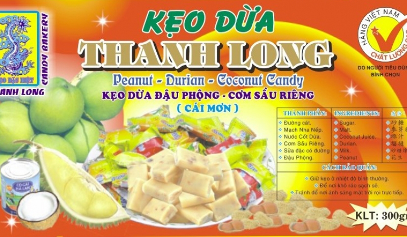 Kẹo dừa đậu phộng - cơm sầu riêng (Cái Mơn)