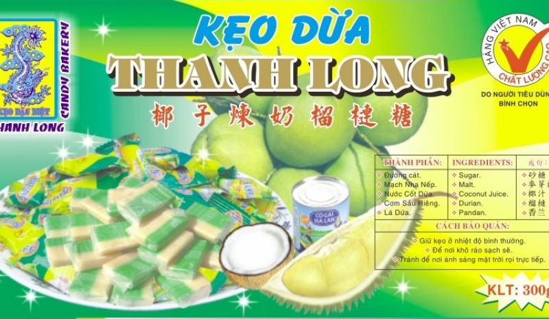 Kẹo dừa sữa dứa sầu riêng 300gr (Hộp máy)